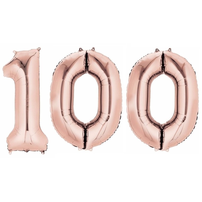 100 jaar rose gouden folie ballonnen 88 cm leeftijd/cijfer