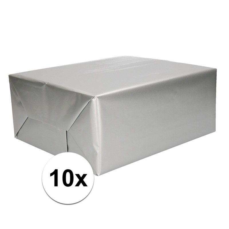 10x Inpakpapier-cadeaupapier zilver 200 x 70 cm op rol