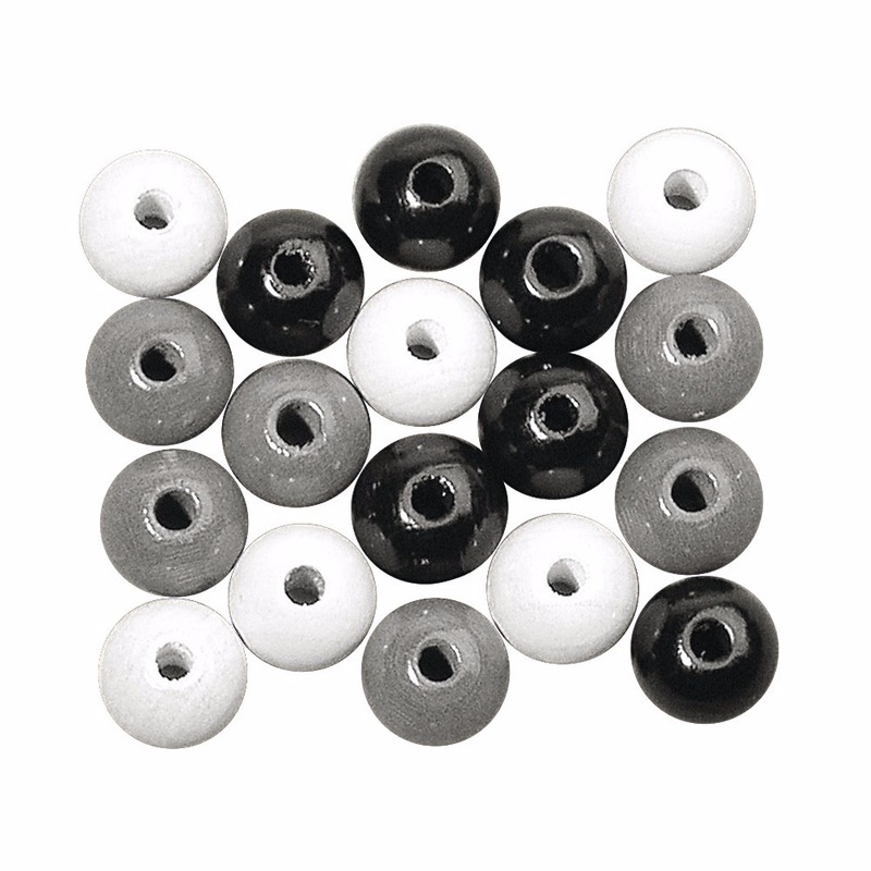 115x Zwart-wit-zilver houten hobby kralen 6 mm