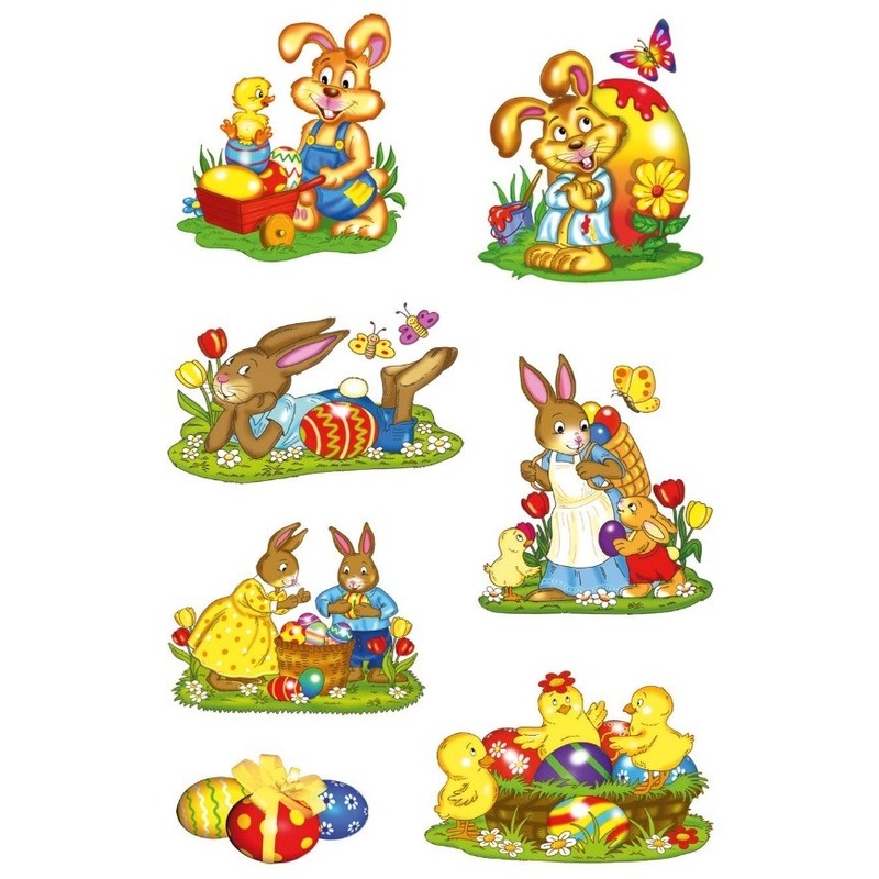 14x Paashazen/konijnen stickers met glitters