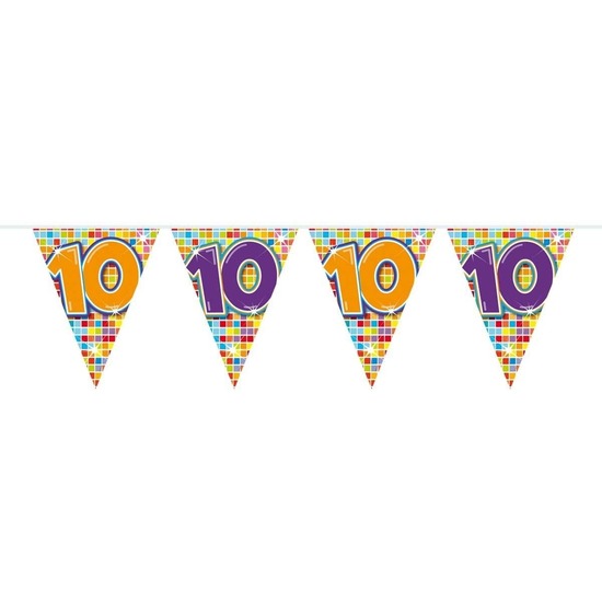 1x Mini vlaggenlijn - slinger verjaardag versiering 10 jaar