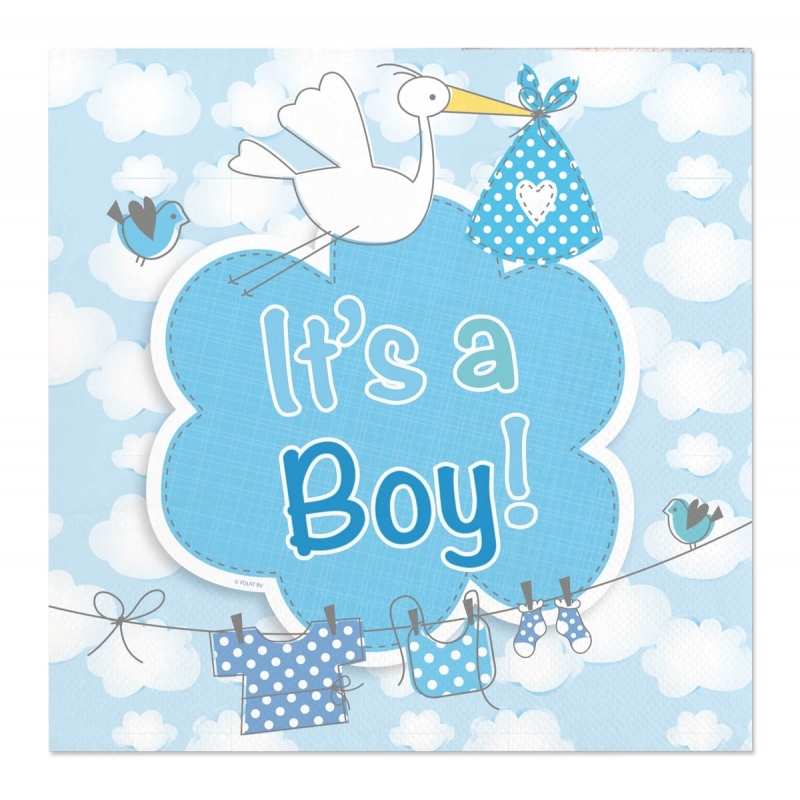 20x Geboorte jongen Babyshower servetten blauw 25 x 25 cm