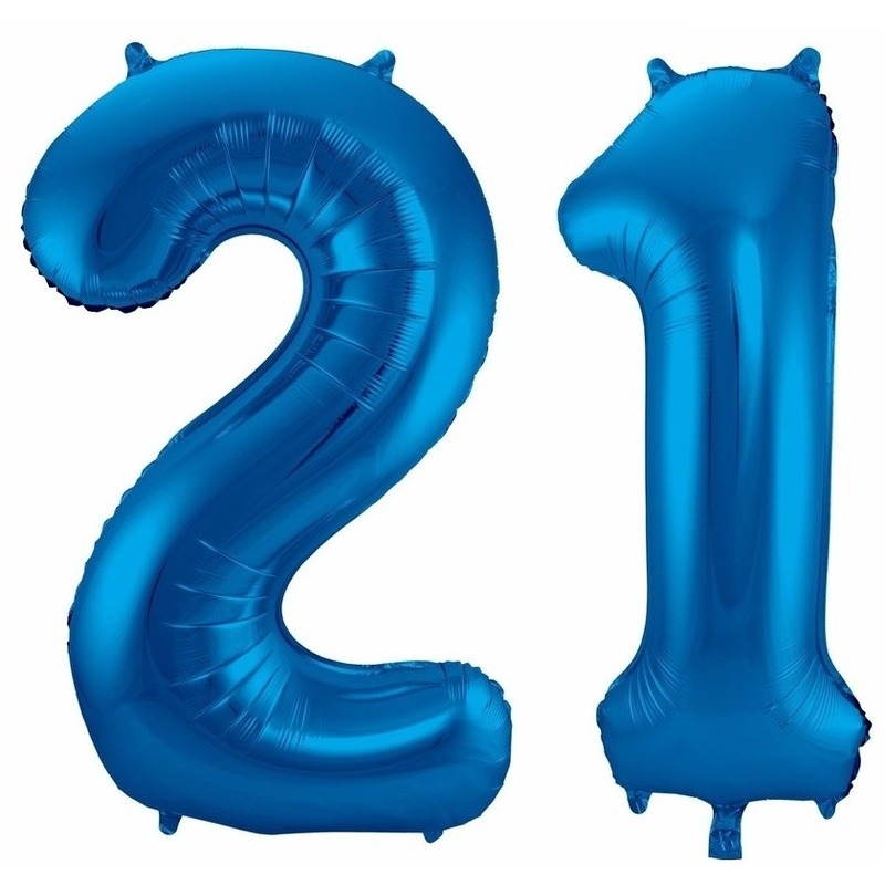21 jaar blauwe folie ballonnen 86 cm leeftijd-cijfer