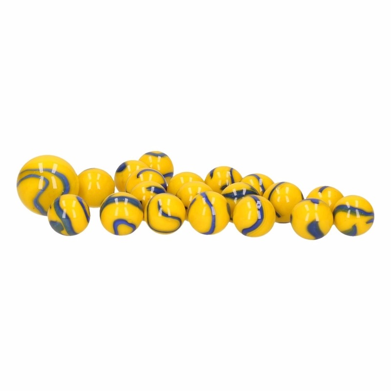 21x Knikkers in netje Yellow and Blue Dory