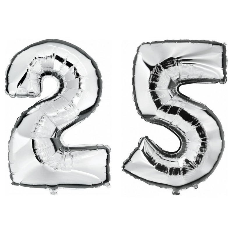 25 jaar zilveren folie ballonnen 88 cm leeftijd-cijfer