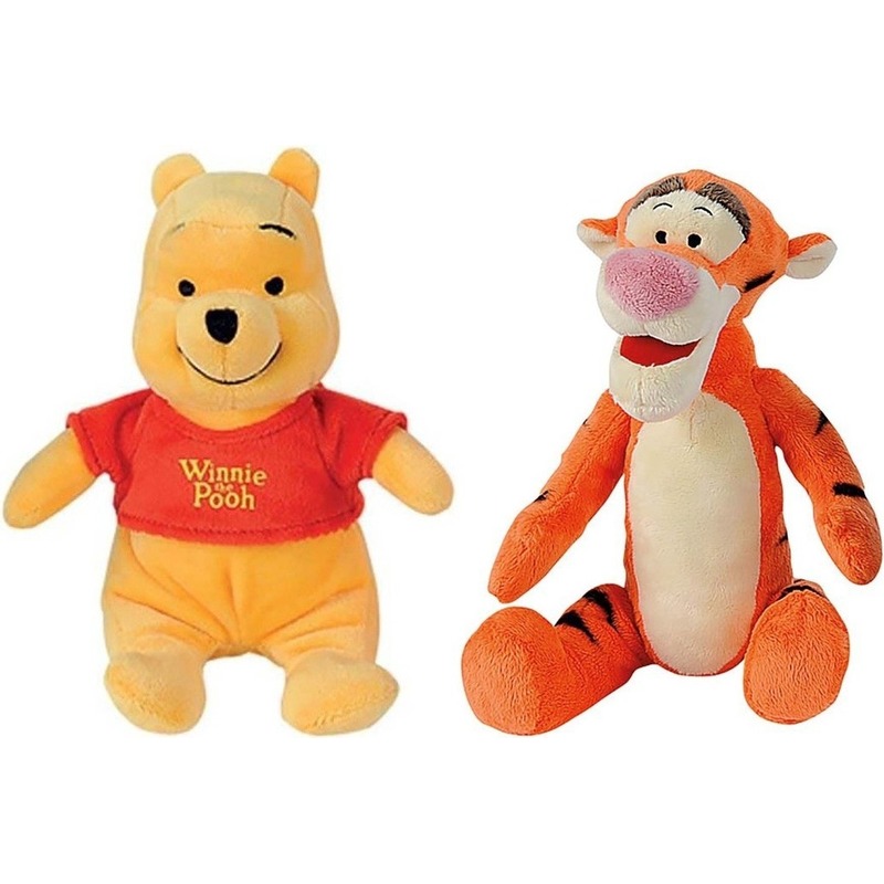 2x Beren/tijgers speelgoed artikelen Disney Winnie de Poeh en Teigetje knuffelbeest 19 cm