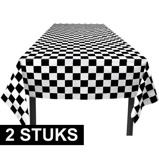 2x Finish tafelkleden zwart-wit geblokt 130 x 180 cm