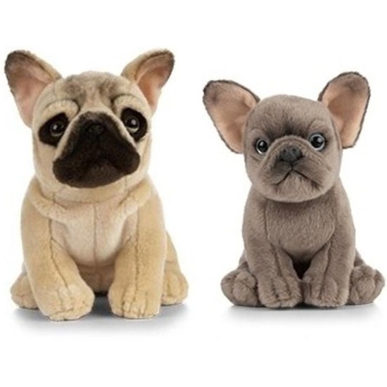 2x Pluche Franse Bulldog honden knuffels 15/25 cm speelgoed set