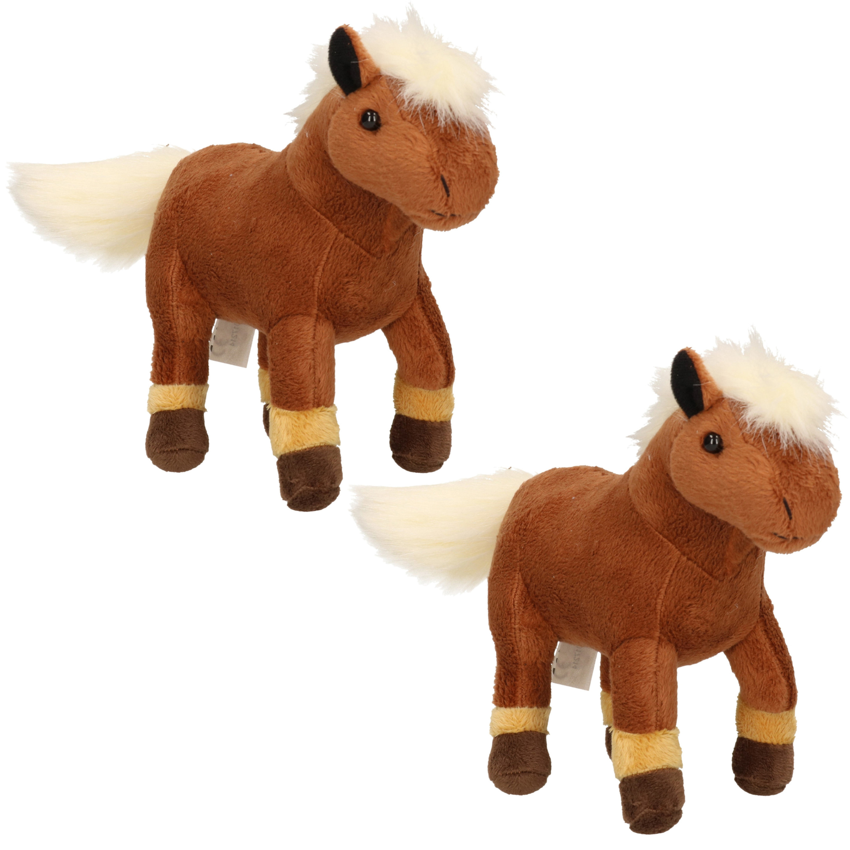 2x Pony speelgoed artikelen paardje knuffelbeest bruin 26 cm