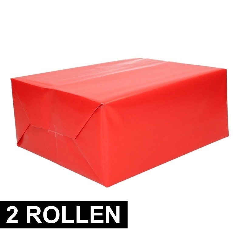 2x rollen Inpakpapier/cadeaupapier rood 200 x 70 cm op rol