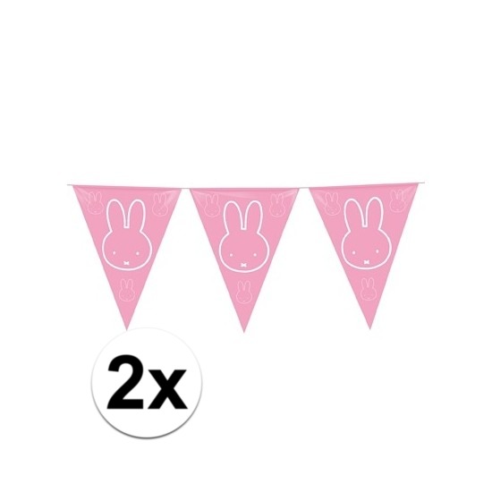2x Vlaggenlijnen Nijntje roze van 6 meter