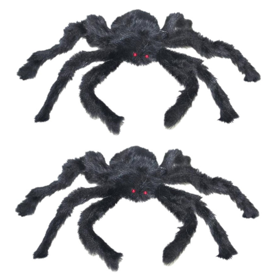 2x Zwarte horror spinnen van 28 cm