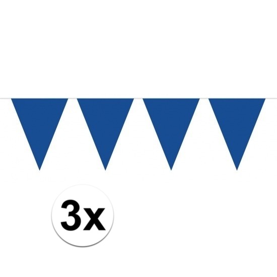 3 stuks blauwe vlaggetjes slinger van 10 meter