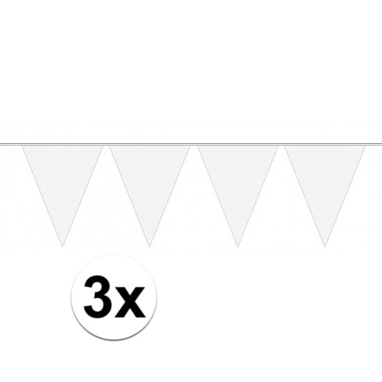 3 stuks witte vlaggetjes slinger van 10 meter