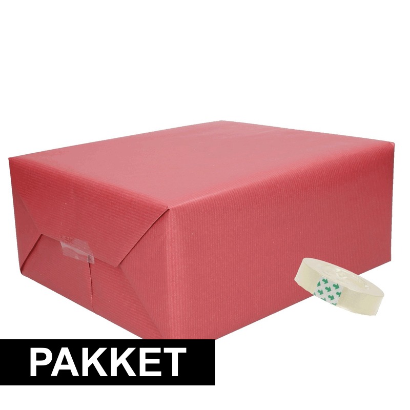 3x Donker rood kraft inpakpapier met rolletje plakband pakket 14