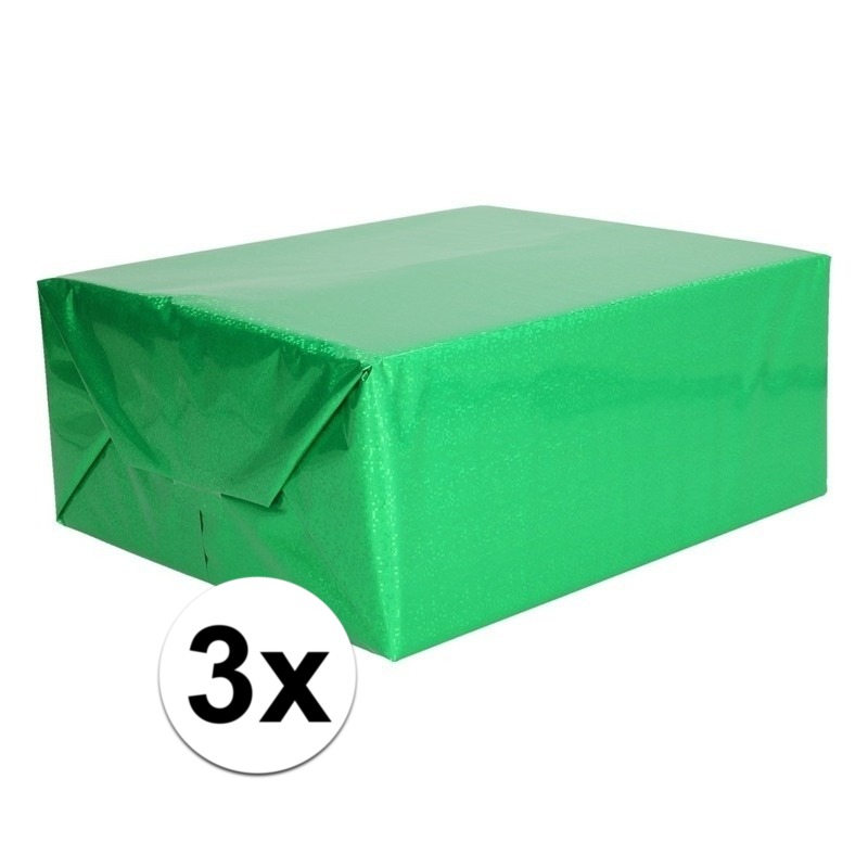 3x Holografische groen metallic folie-inpakpapier 70 x 150 cm