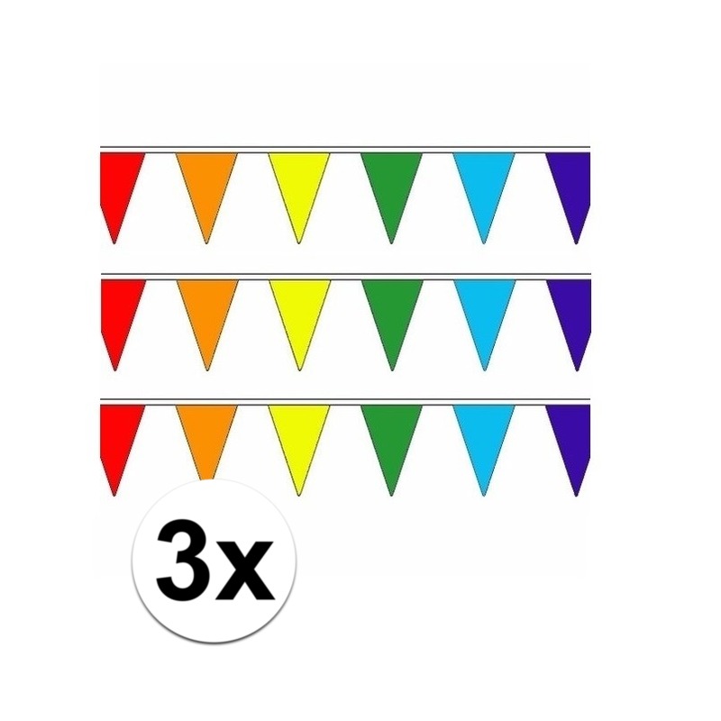 3x Luxe regenboog vlaggenlijn voor binnen en buiten