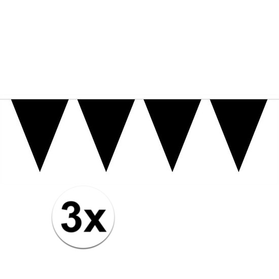 3x Mini vlaggenlijn-slinger verjaardag versiering zwart