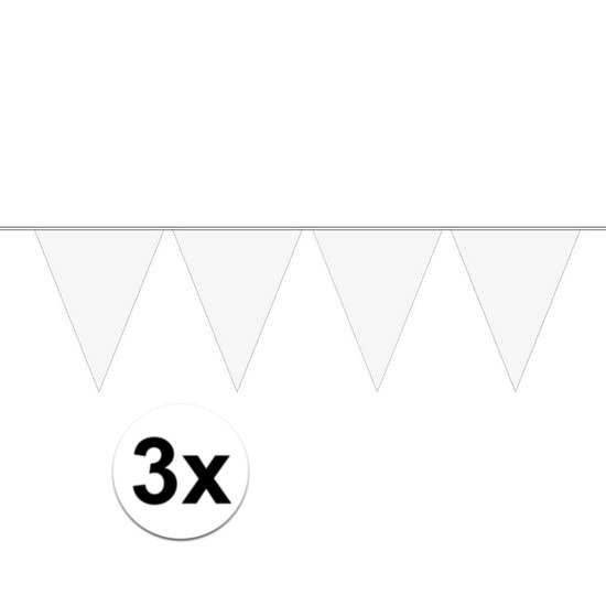 3x Mini vlaggenlijn - slinger versiering wit