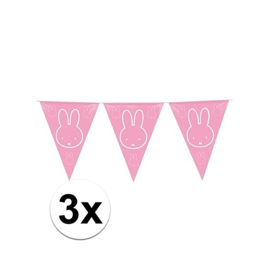 3x Vlaggenlijnen Nijntje roze van 6 meter