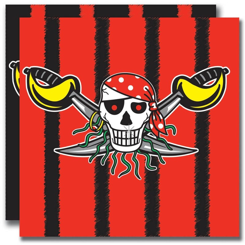 40x Piraten themafeest servetten rood/zwart 33 x 33 cm papier
