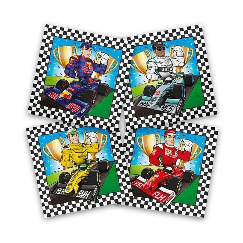 40x Race-Formule 1 themafeest servetten gekleurd 33 x 33 cm