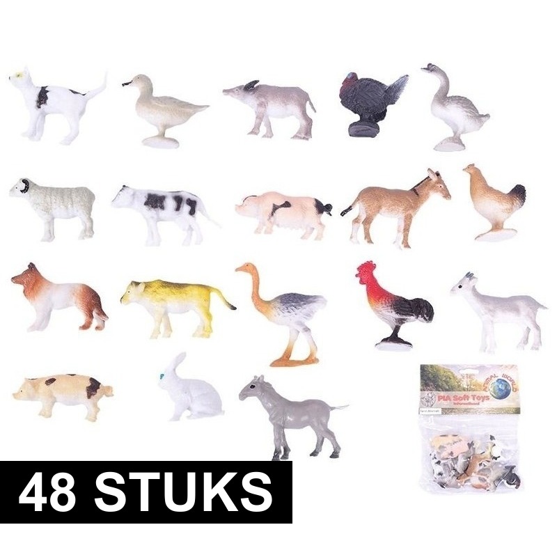 48x Boerderij speelgoed diertjes/dieren 2-6 cm