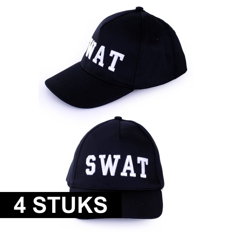 4x Politie SWAT baseball caps verkleedkleding voor volwassenen