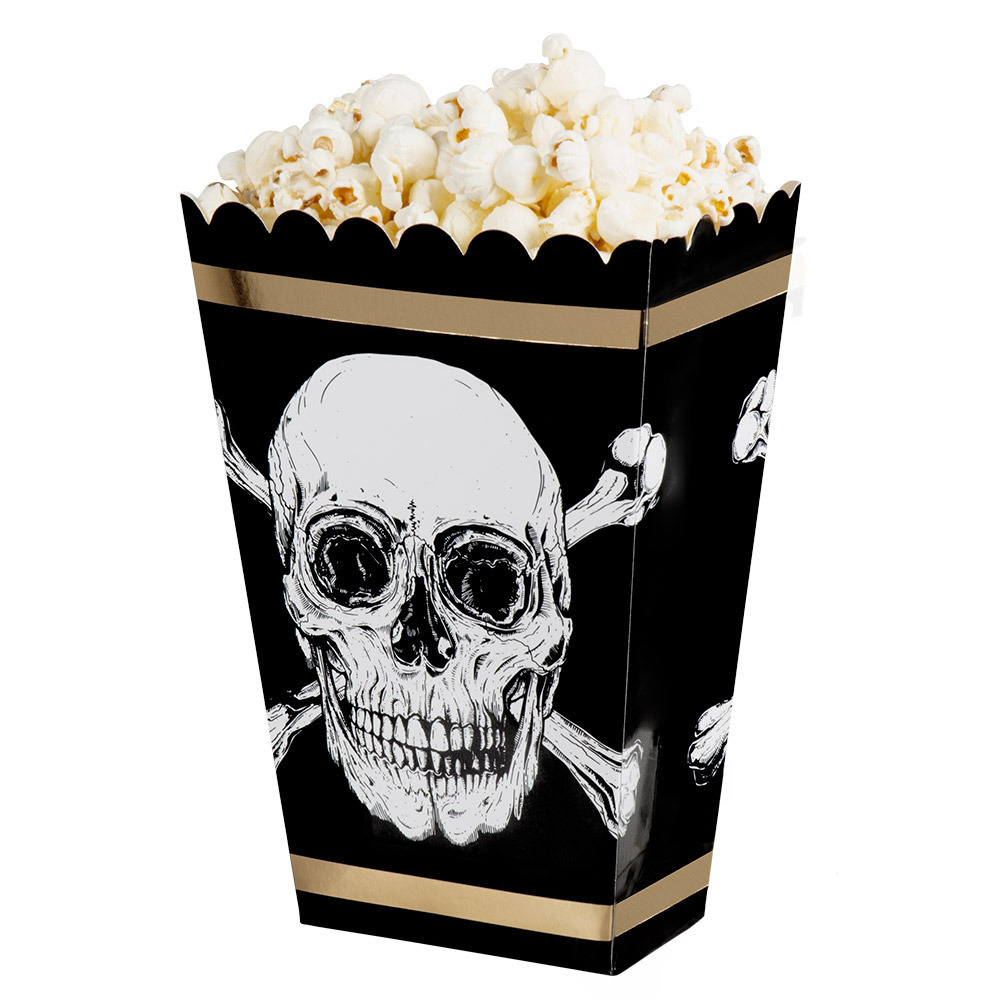 4x Popcorn bakjes/snoepbakjes piraat/doodshoofd thema 22 cm