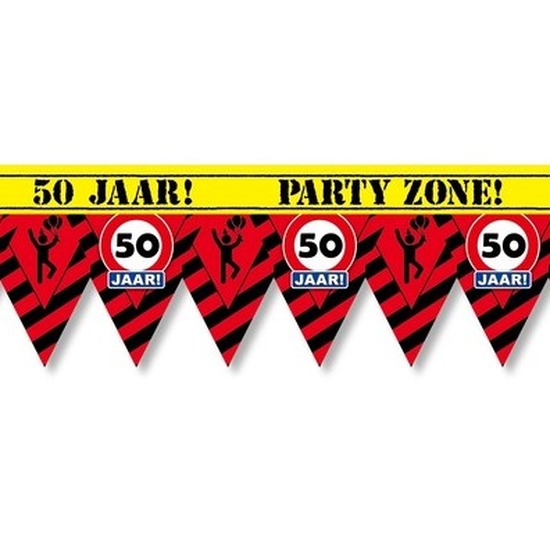 50 jaar party tape/markeerlint waarschuwing 12 m versiering