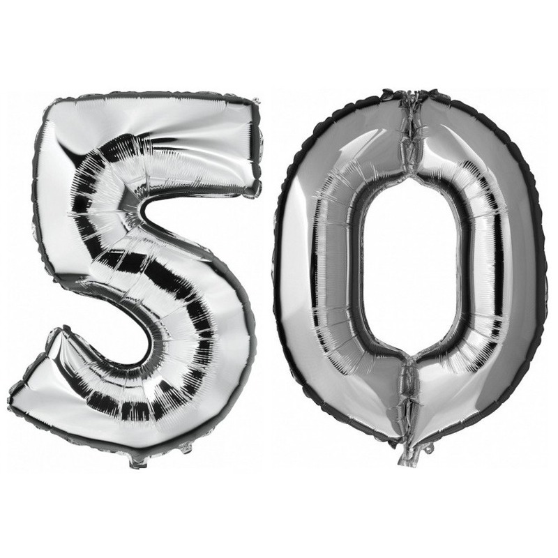 50 jaar zilveren folie ballonnen 88 cm leeftijd/cijfer