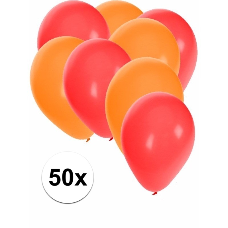 50x ballonnen - 27 cm - rood / oranje versiering