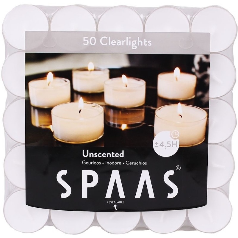50x Clearlights witte theelichtjes-waxinelichtjes 4,5 branduren