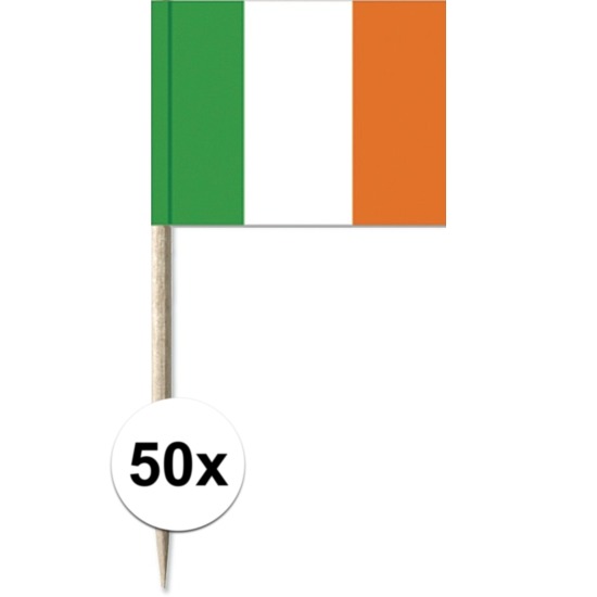 50x Cocktailprikkers Ierland 8 cm vlaggetje landen decoratie