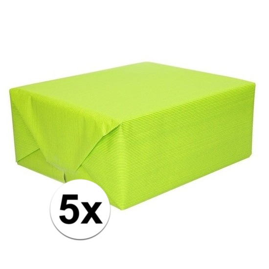 5x Inpakpapier/cadeaupapier lime groen kraftpapier 200 x 70 cm