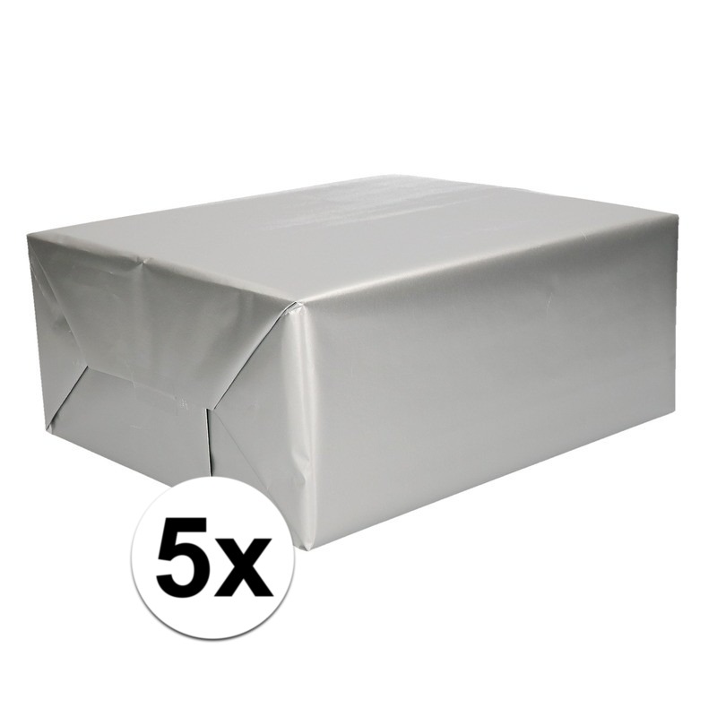 5x Inpakpapier-cadeaupapier zilver 200 x 70 cm op rol
