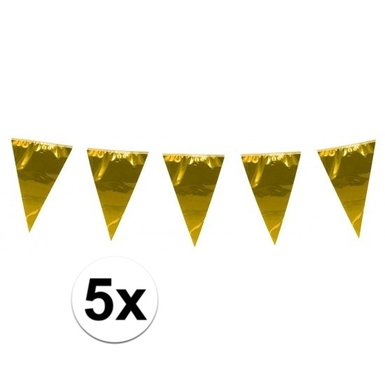 5x stuks XXL vlaggenlijnen goud 10 meter