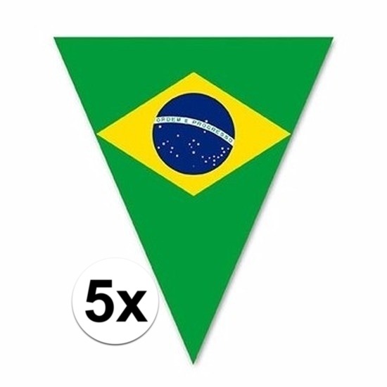 5x Versiering Brazilie vlaggenlijn/vlaggetjes 5 meter