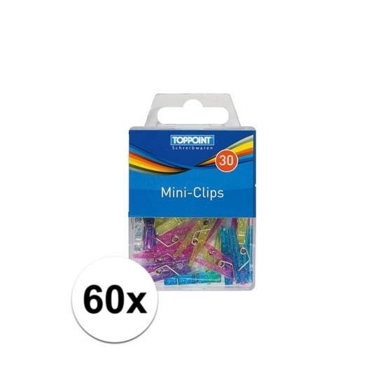 60x gekleurde plastic mini knijpertjes