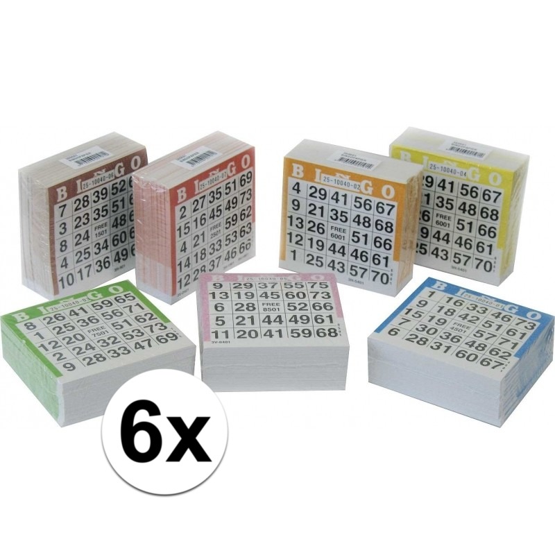 6x Bingo kaarten 1-75 gekleurd