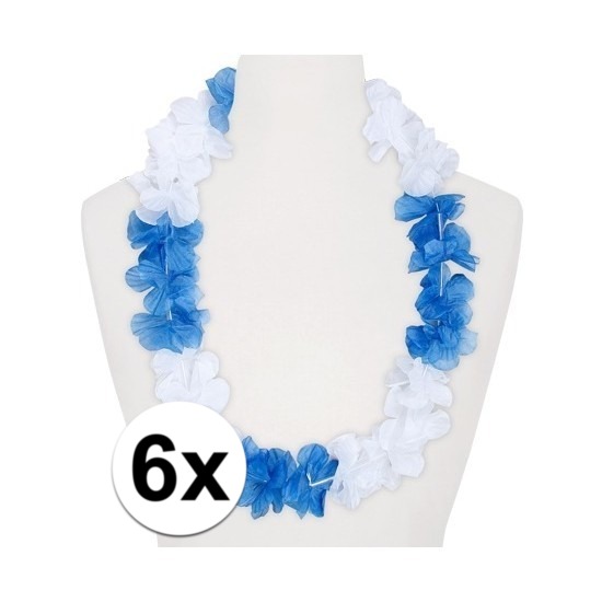 6x Hawaii kransen wit-blauw