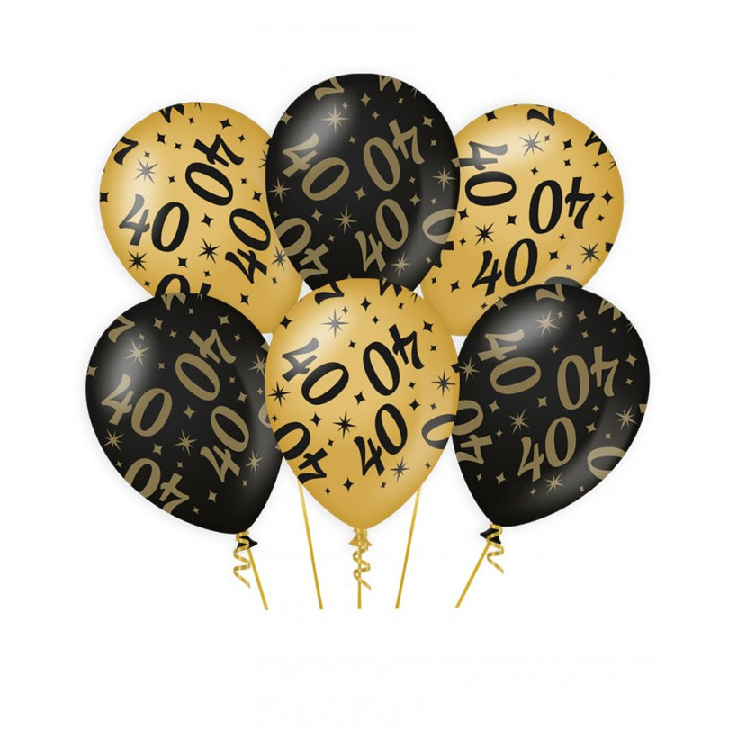 6x stuks leeftijd verjaardag feest ballonnen 40 jaar geworden zwart/goud 30 cm