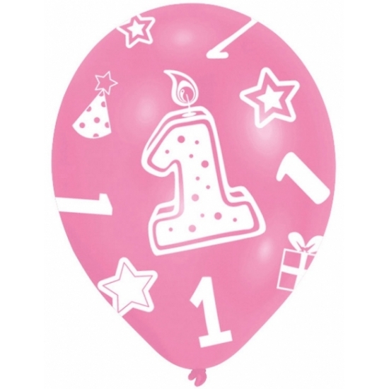 6x stuks roze ballonnen 1 jaar verjaardag feestartikelen