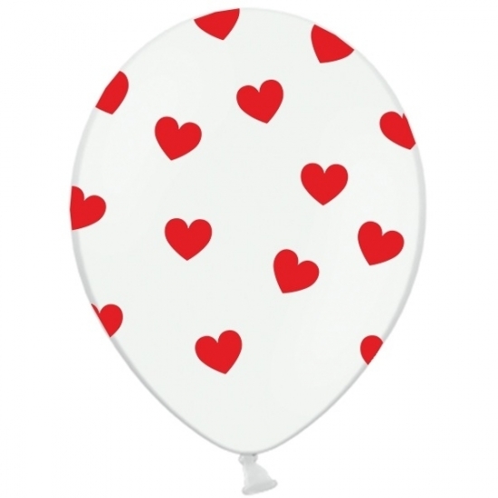 6x stuks witte ballonnen met hartjes rood