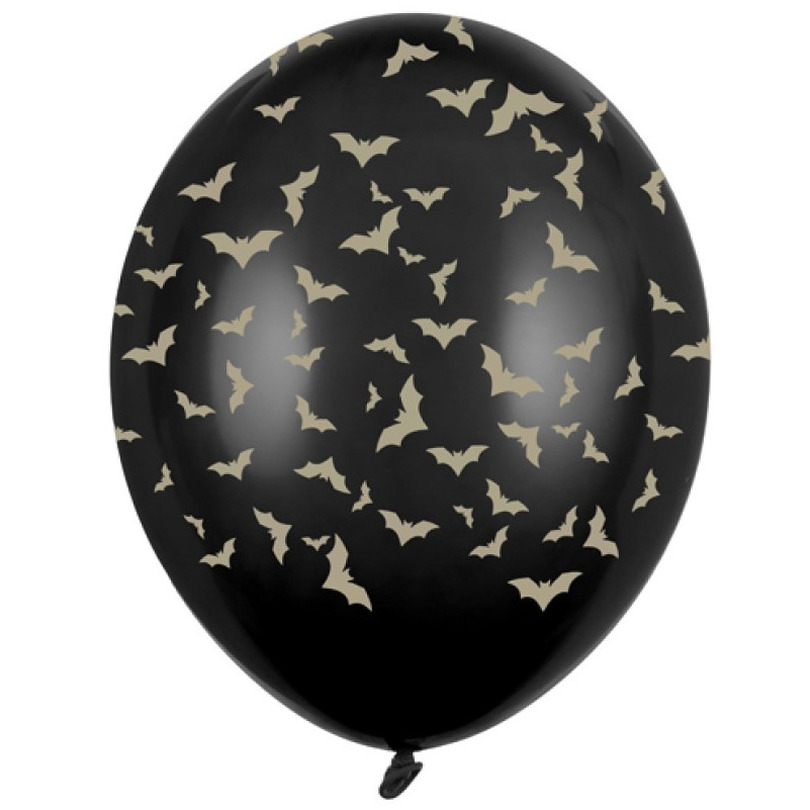 6x Zwart/gouden Halloween ballonnen 30 cm met vleermuizen print