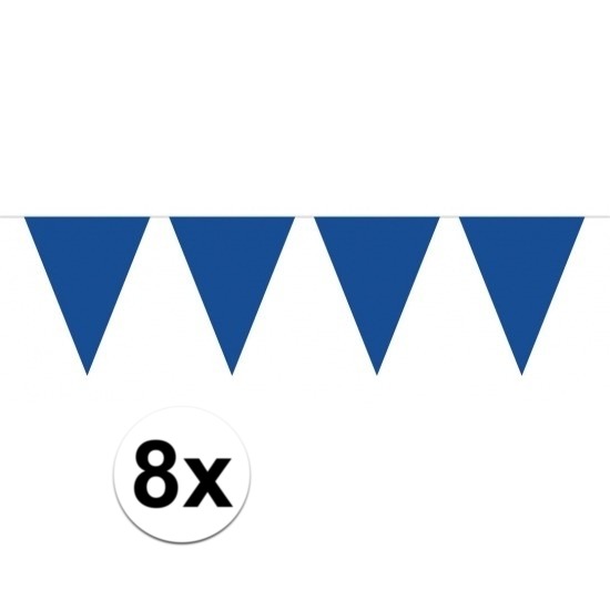 8 stuks blauwe vlaggetjes slinger van 10 meter