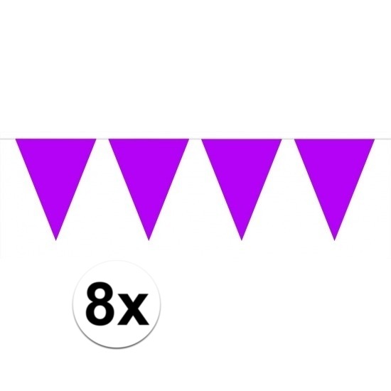 8 stuks paarse vlaggetjes slinger van 10 meter