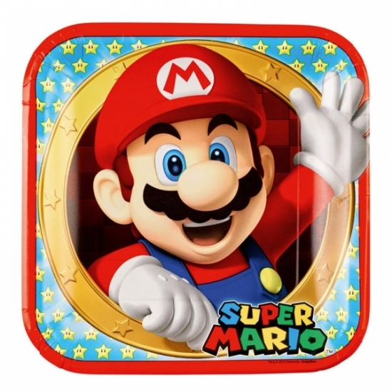 8x stuks Super Mario thema verjaardag bordjes