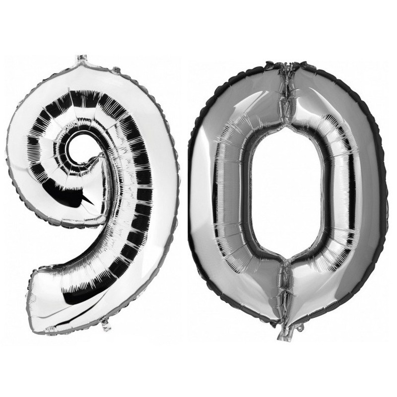 90 jaar zilveren folie ballonnen 88 cm leeftijd-cijfer