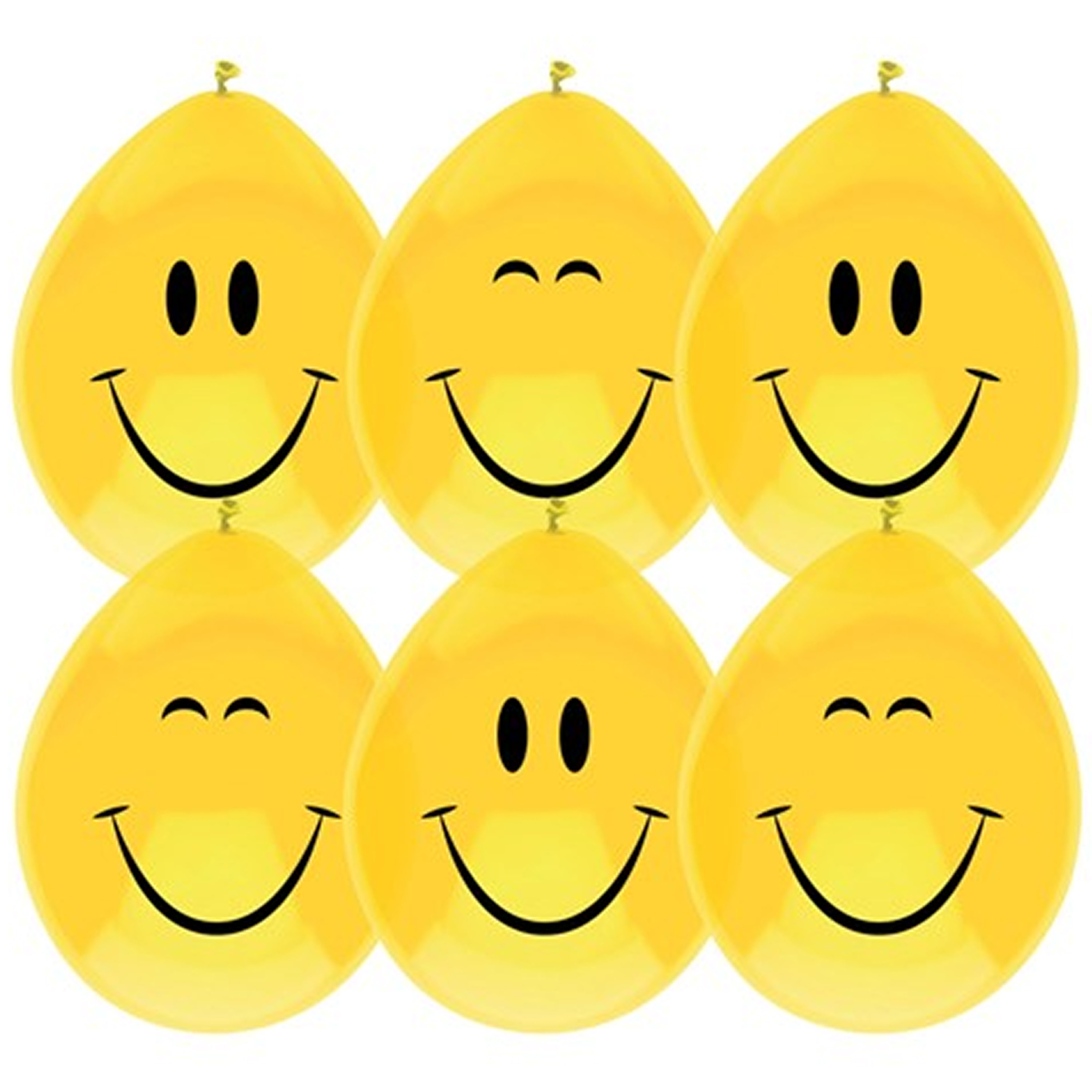 Ballonnen - Verjaardag Smiley - geel - 6x stuks - 29 cm